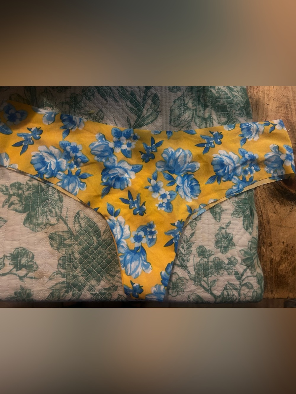 PINK Victoria's Secret Yellow Bikini Bottoms with Blue Floral Print